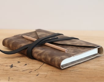 The Harvard Leather Journal in Fossil • Hand-stitched • Wrap Closure • Inside Pocket • Personalize • USA Handmade