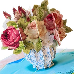 Biglietto pop-up Biglietto regalo vaso di fiori vintage 3D Mamma Festa della mamma 15 x 20 cm