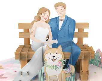 Pop up Card 3D Wedding Couple and Dog Love Card Cartes de vœux 15 x 20 cm
