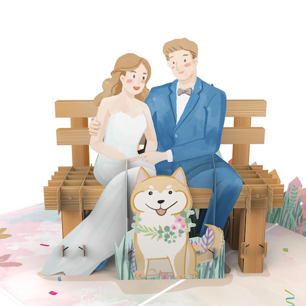 Pop up Karte 3D Hochzeit paar und Hund Liebe Karte Grußkarten 15x20 cm