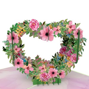 3D Pop up Karte Rosa Blumenkranz Liebe Grußkarte Geschenk 15x20 cm