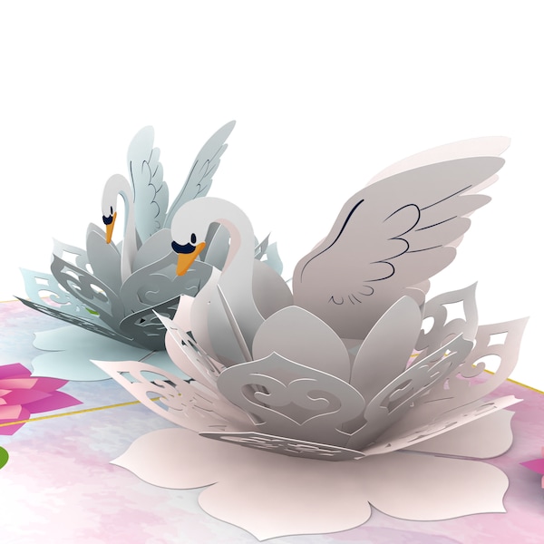 Pop Up Card 3D Love Swans Cadeau 15 x 20 cm