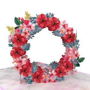 Tarjeta emergente 3D, corona de flores rosas, tarjeta de felicitación, tarjetas de regalo de cumpleaños, 15 x 20 cm