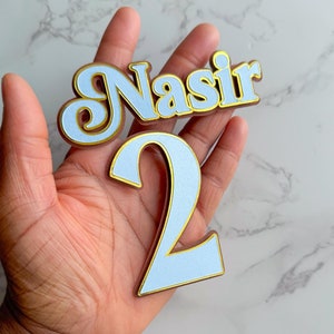 Adornos para tartas de 3 capas con nombre y edad, dijes con nombre y edad, adornos con nombre de circo