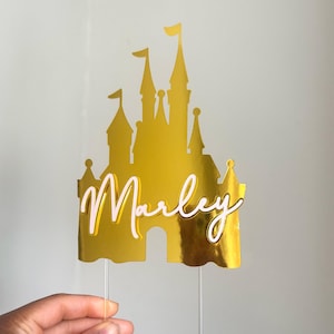 Gold Princess Castle with name Cake Topper, Prince Castle Cake Topper
