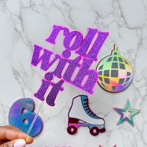 Roller Skate Birthday Cake Toppers: Glitter Disco Party Decor