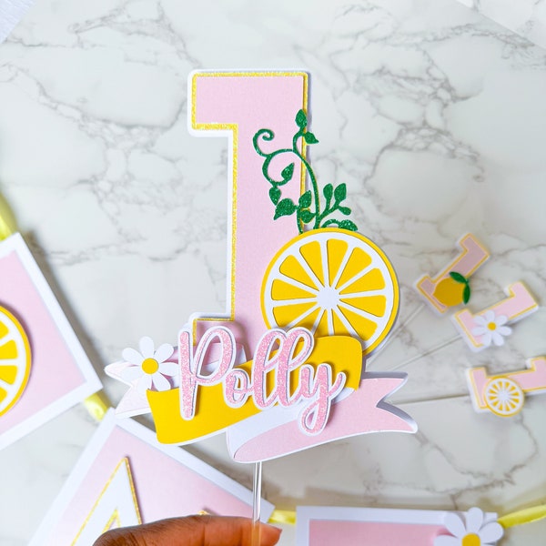 Lemonade First Birthday Smash Cake Set, Lemonade Smash cake topper and cupcake toppers, Lemon first birthday bunting banner