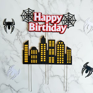 Spinnennetz Superheld alles Gute zum Geburtstag Kuchen Topper, Spinne Party Tortenstecker