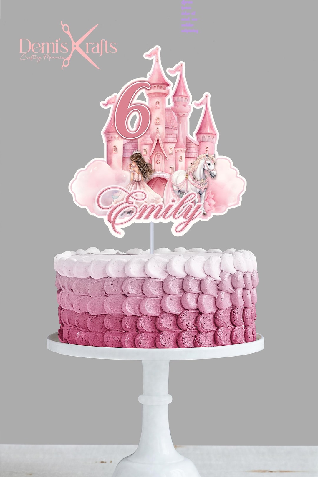 Princess Castle Birthday Cake Topper in Pink With Horse and Princess - Etsy