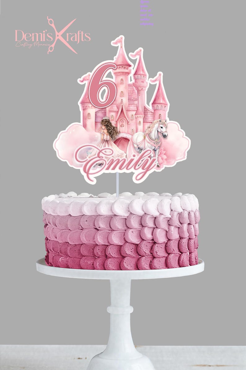 Princess Castle Birthday Cake Topper in Pink With Horse and Princess - Etsy