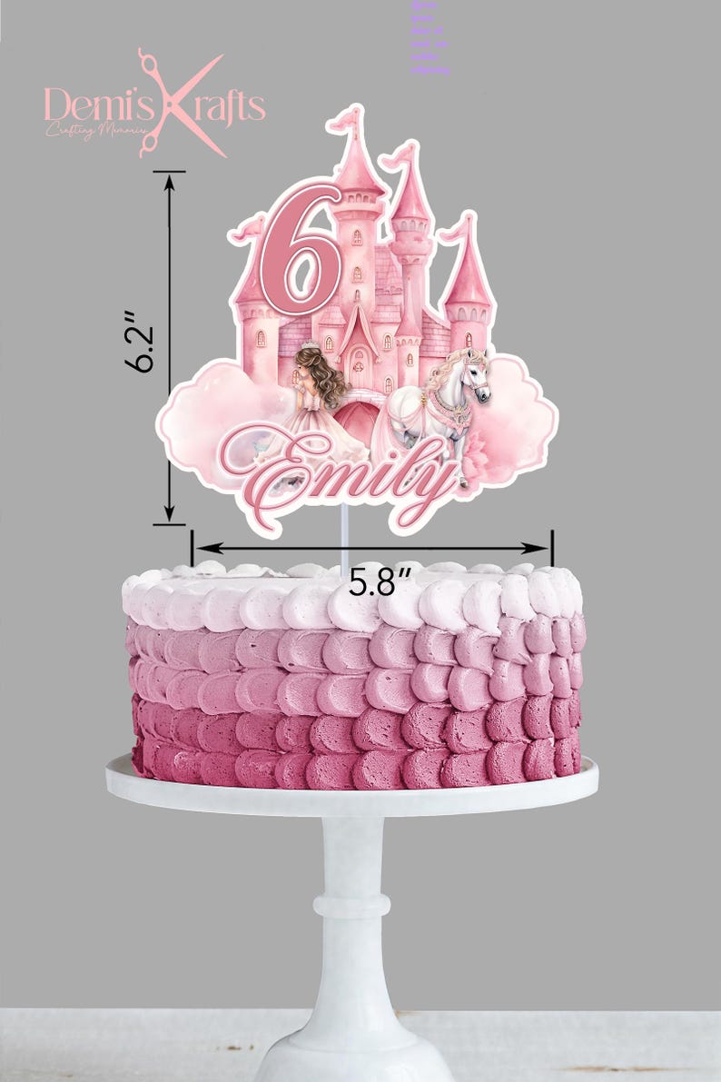 Princess Castle Birthday Cake Topper in Pink With Horse and Princess - Etsy