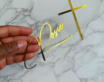 Christening Name and Cross Cake Topper Charms