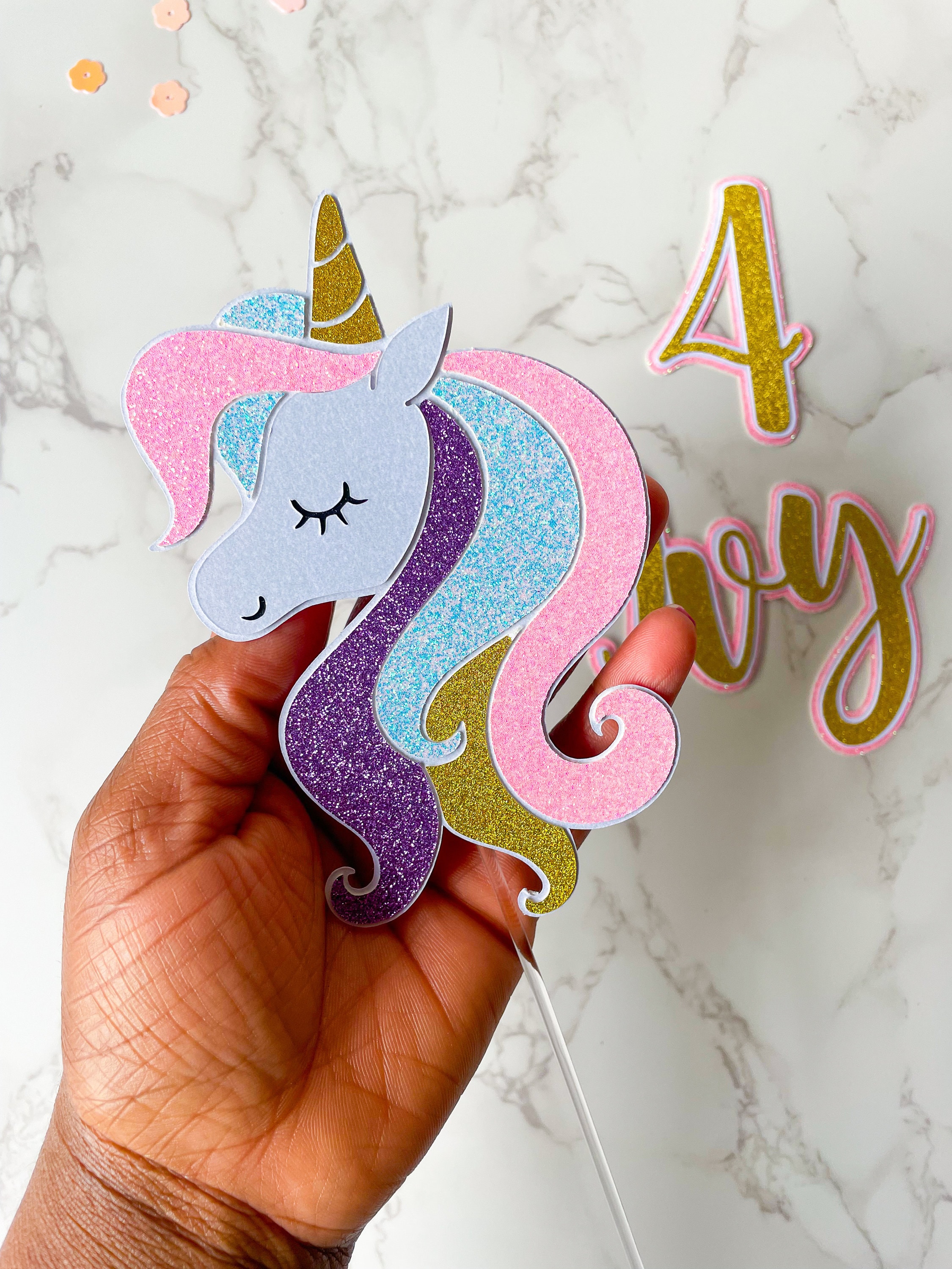 Theme Birthday Supplies Unicorn Number 4 Birthday Candle - 2.83 Inch  Glitter Cake Topper For Theme Parties Number 4 Cake Topper, image size:2250x3000