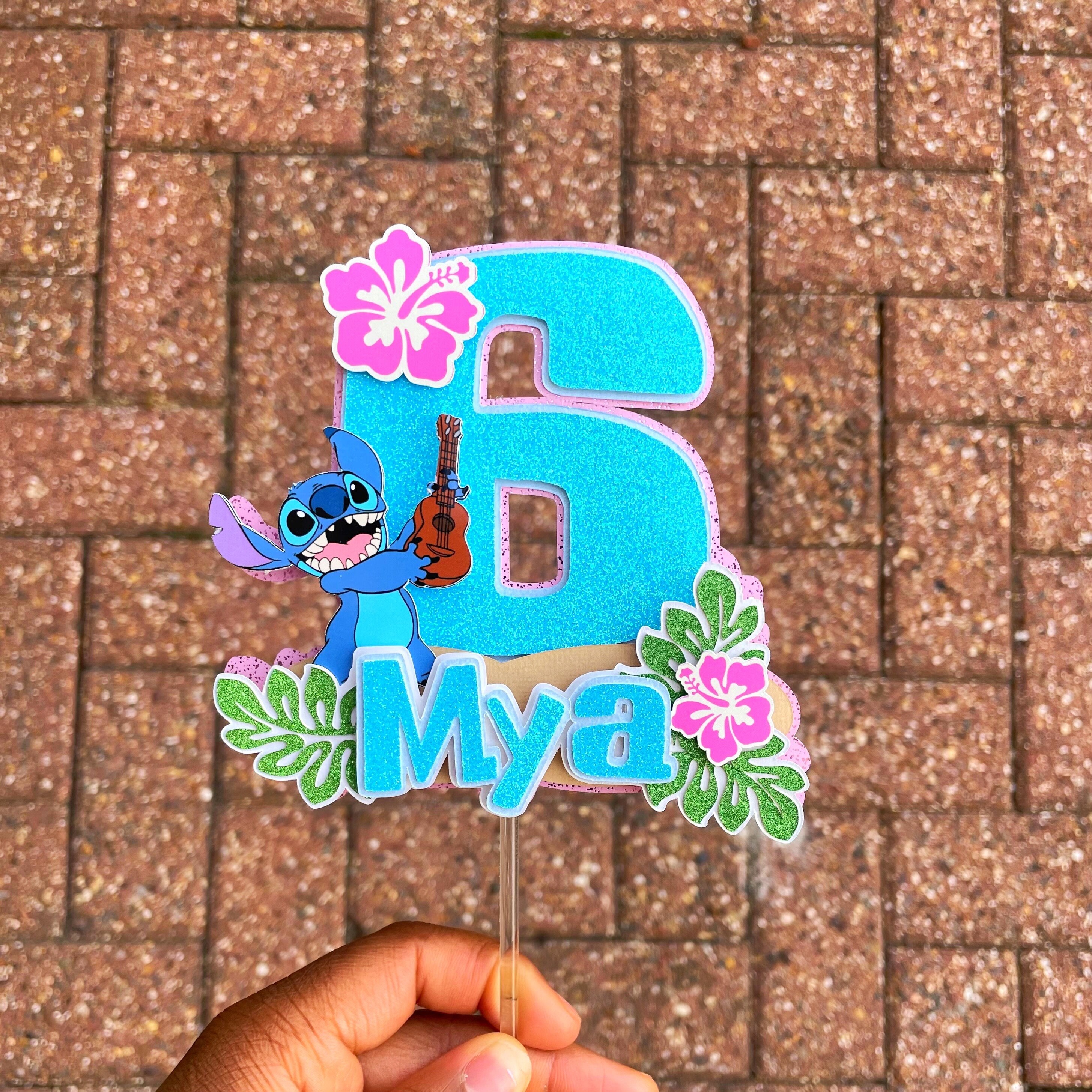 Stitch Themed Custom Birthday Cake Topper | Personalised Pastel Lilo Topper