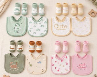 Coffret cadeau bavoir et chaussettes pour bébé (4 pièces)