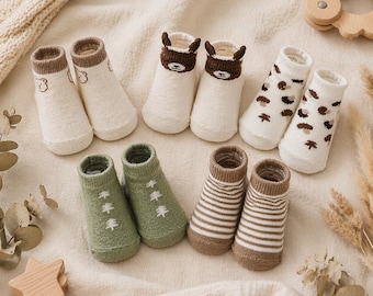 Lot de 5 paires de chaussettes bébé 100 % coton | Chaussettes nouveau-né neutres | Premières chaussettes repliables pour garçons et filles | Cadeau de naissance Sunnozy