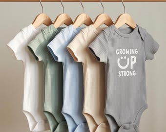 Ensemble de 5 bodies bébé, couleur neutre | Bodies en coton côtelé à manches courtes | Le meilleur ami de papa | Cadeau de naissance | Body bébé pastel unisexe pour garçons et filles