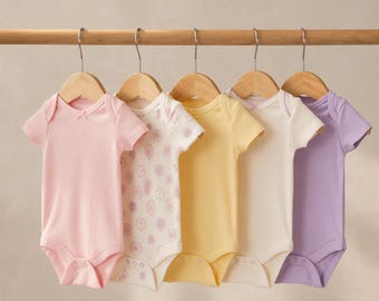 Lot de 5 bodies à manches courtes bébé 100 % coton « J'aime ma maman »