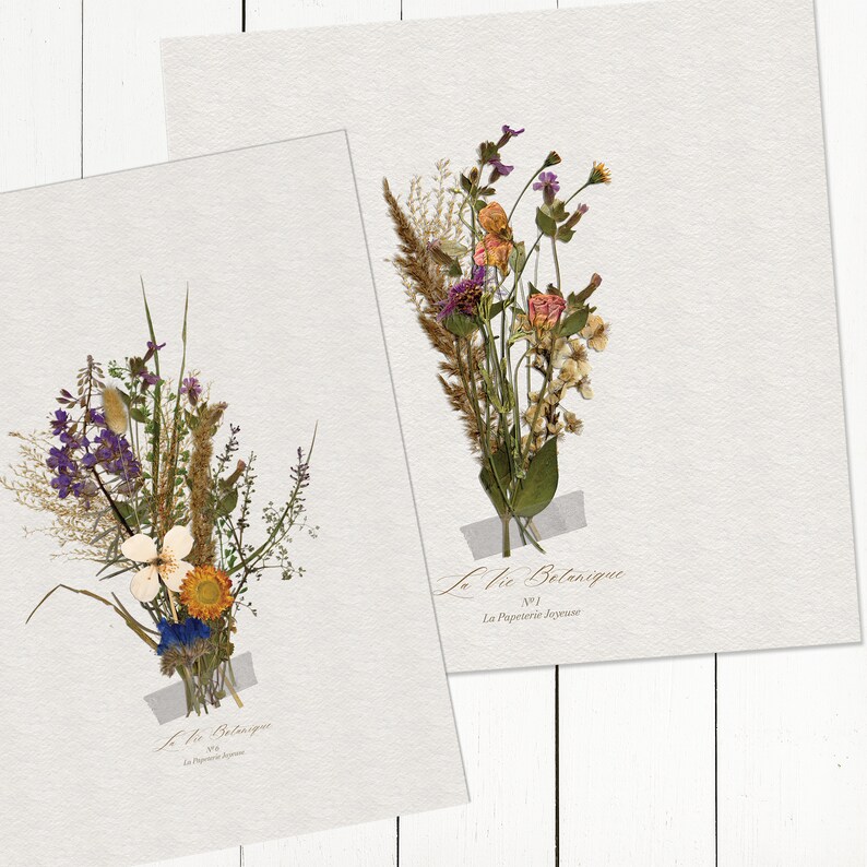 Set of 6 Pressed Flower Wall Art Prints Minimalist Art Botanical Wall