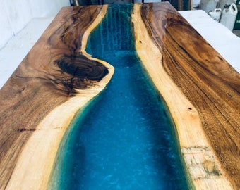 Onyx ocean blue epoxy Dining table for living room, dining area, center of attraction  with legs