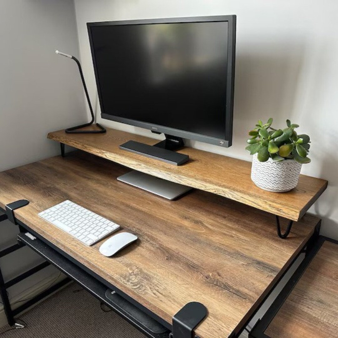 Monitor Stand Riser, Rustic Live Edge Wood Monitor Riser With Storage ...