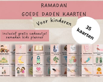 Ramadan goede daden kaarten | Afdrukbare Ramadankaarten voor kinderen | Vriendelijkheidskaarten | Gebedskaarten | Islamitische Flashcards