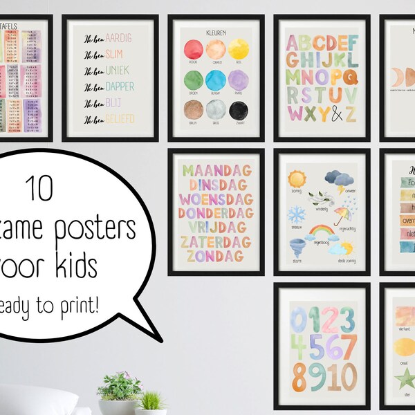 Set 10 Nederlandse Educatieve Prints | Homeschool Classroom Decor | Montessori Classroom | Nederlands | Cadeau | Digital | Leren | Posters