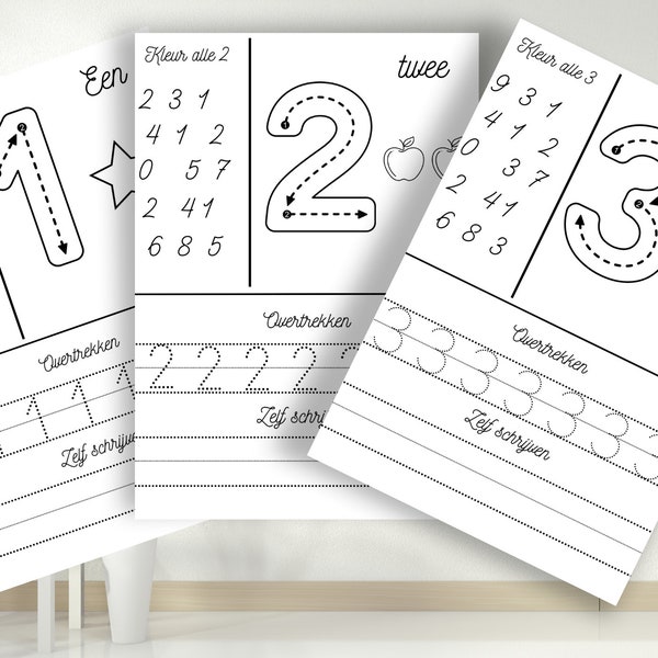 Makkelijk cijfers leren van 1 tot 10 | Nummers overtrekken, schrijven, herkennen | Nederlands | Werkblad voor kind | Educatief | Werkboek