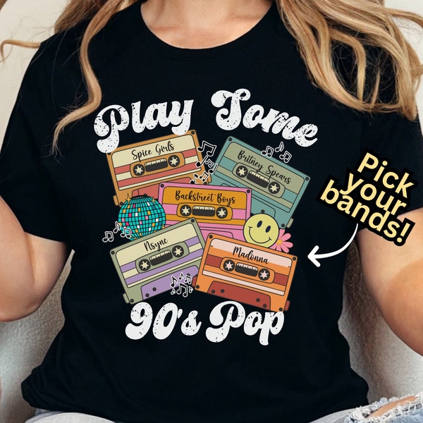 Play Some Custom Pop Rock Music Retro Cassette Tape Shirt, Personalized Song List Custom Playlist Tee 80s 90s Music Band Tour T-shirt Gift