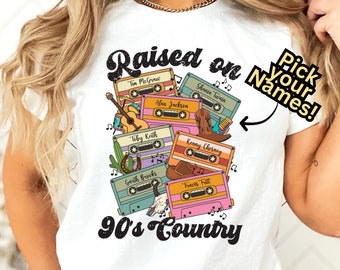 Raised on 90s Country Retro Cassette Tape Music Shirt for Women or Men, Custom 90's Country Music Tee, Tshirt Gift for Country Music Lover