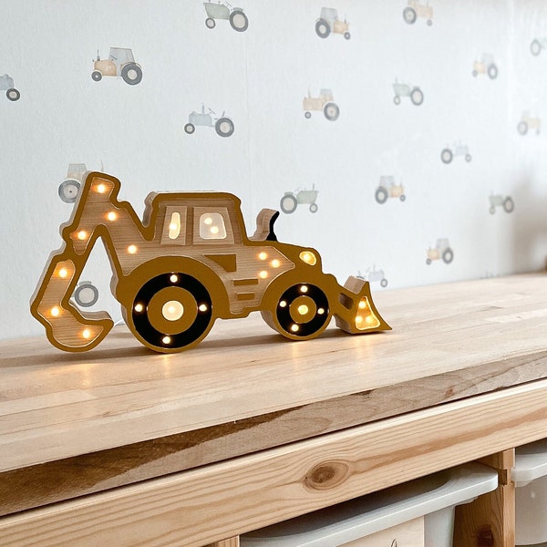 Excavator Night Light, Excavator, Night Lamp, Digger Night Light, Bagger, Nachttischlampe, Wooden Night Lamp for Kids