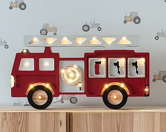 Fire Truck Lamp, Night Light, Nachtlicht Feuerwehrauto, Feuerwehr Kinder, Feuerwehr Lampe, Nachtlicht, Wooden Fire Truck, Nursery Lamp