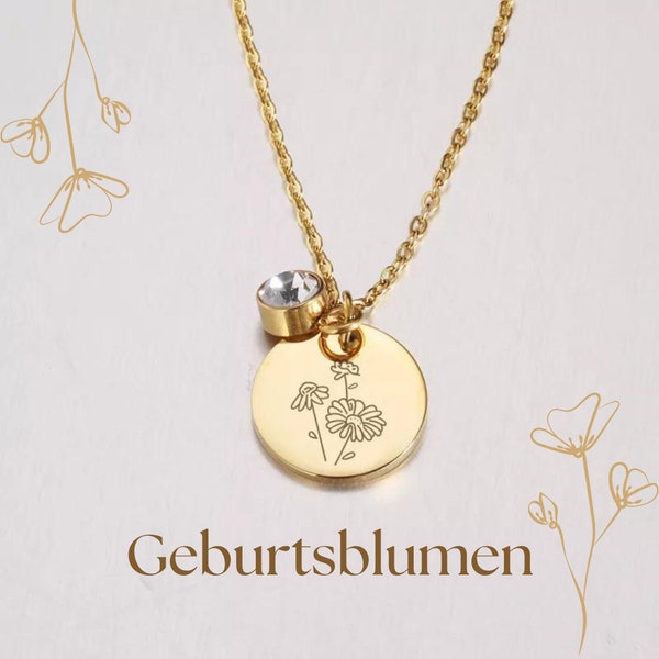 Birth flower necklace birthstone necklace | Birthflower | Birthstone Necklace| Zodiac sign | Stainless steel | Birth month flower