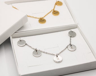 Personalisierte Kette, runde Gravur Plättchen 12 mm Anhänger in Gold, Silber, Buchstaben Kette, personalisiertes Geschenk, Halskette Damen