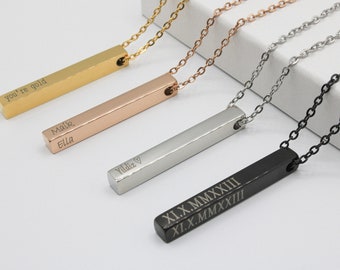 Personalisierte Säulenhalskette Bar Halskette mit Namen Koordinaten Gravur Gravurkette Gold Silber für Herren Damen | Balkenkette
