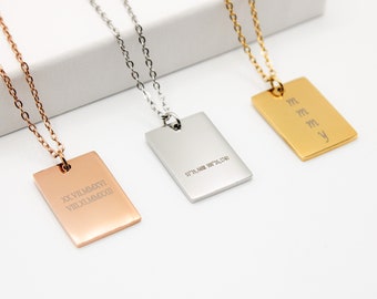 Rectangular plate necklace | personalized necklace with engraving plate | Stainless steel | Gold, silver and rose gold | Jewelry gift