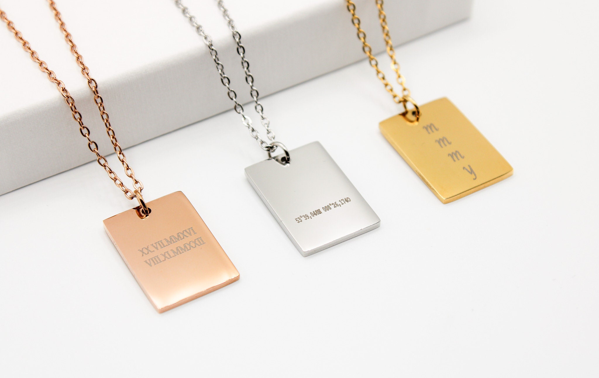 Disc Pluge Ractangular Rectangular Disc Necklace | Personalized Necklace With Engraved Discs ...