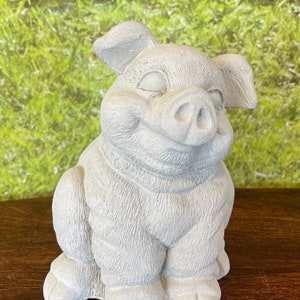 Piggy Statue - Sterling Statuary | Handmade solid concrete garden decor sculpture piglet pig |