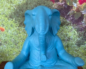 Blue meditating elephant statue - Sterling Statuary | Handmade brand new solid concrete outdoor garden decor sculpture |
