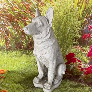 German Shepherd - Sterling Statuary | Handmade brand new solid concrete doggy puppy dog garden decor stone cement memorial sculpture |