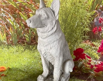 German Shepherd - Sterling Statuary | Handmade brand new solid concrete doggy puppy dog garden decor stone cement memorial sculpture |