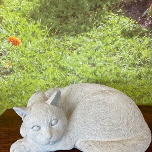 Sleeping Cat Statue -Sterling Statuary | Handmade solid concrete garden decor sculpture resting kitten |
