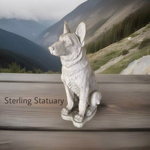 German Shepherd Statue | Solid cement concrete puppy decor memorial dog stone garden |