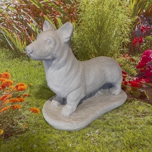 Corgi Garden Statue - Sterling Statuary | Handmade solid concrete garden decor sculpture puppy dog |
