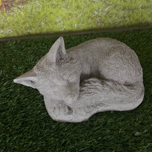 Laying Fox - Sterling Statuary | Handmade brand new solid concrete doggy puppy dog garden decor stone cement memorial sculpture |