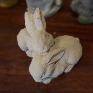 Small Baby Bunnies - Sterling Statuary | Handmade brand new solid concrete bunny rabbit garden decor stone cement memorial sculpture |