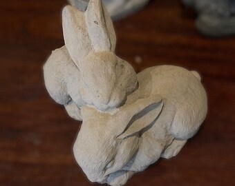 Small Baby Bunnies - Sterling Statuary | Handmade brand new solid concrete bunny rabbit garden decor stone cement memorial sculpture |