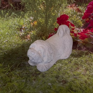 Small Puppy Garden Statue - Sterling Statuary | Handmade solid concrete garden decor sculpture maltese dog shihtzu |