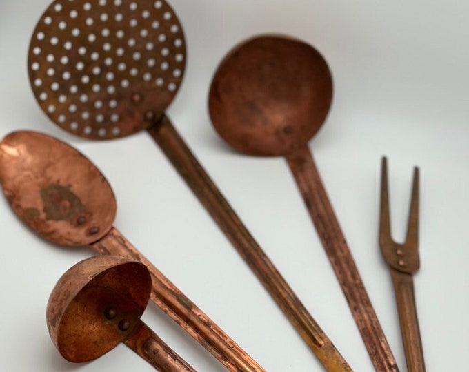 Vintage Copper Serving Utensils Set of 5 Etsy