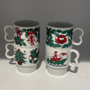 Vintage Stackable Christmas Mugs, Set of Four